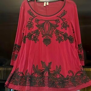 Fashionable Dressy, silky see through long sleeve blouse with under tank top